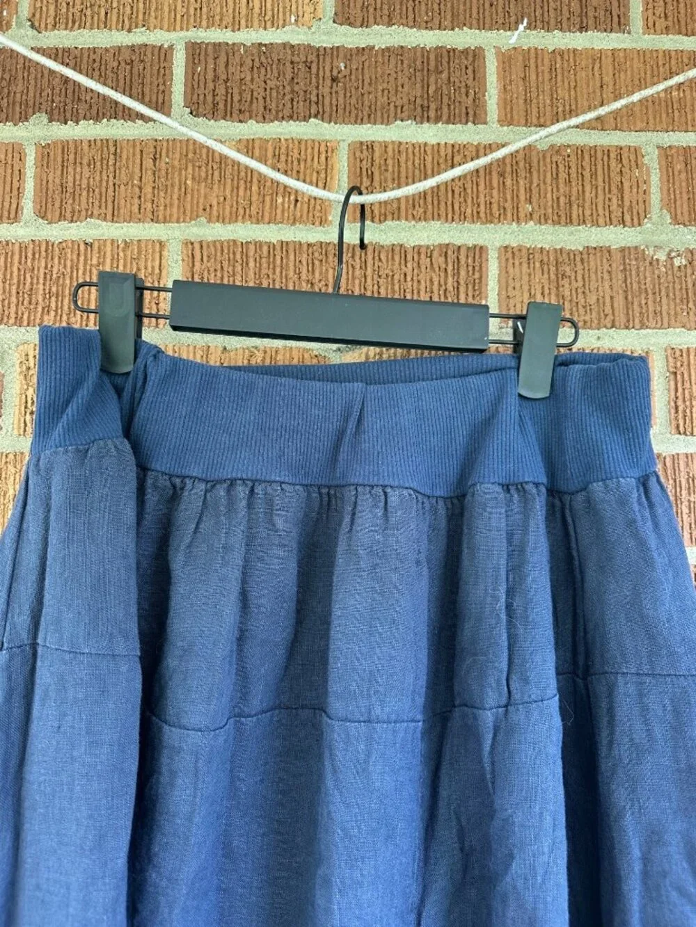 Made in Italy Navy Blue Linen Blend Double Layer Lagenlook Midi Skirt L XL - Picture 7 of 12